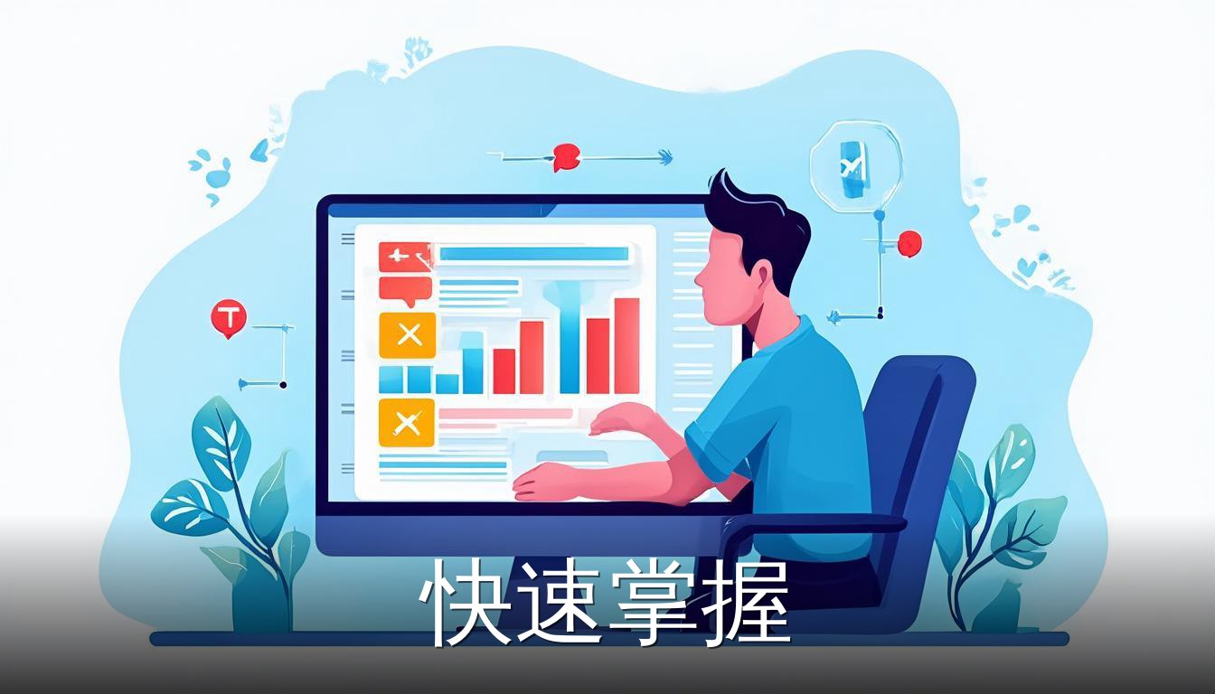 用户使用Excel数据透视表进行数据分析的扁平插画