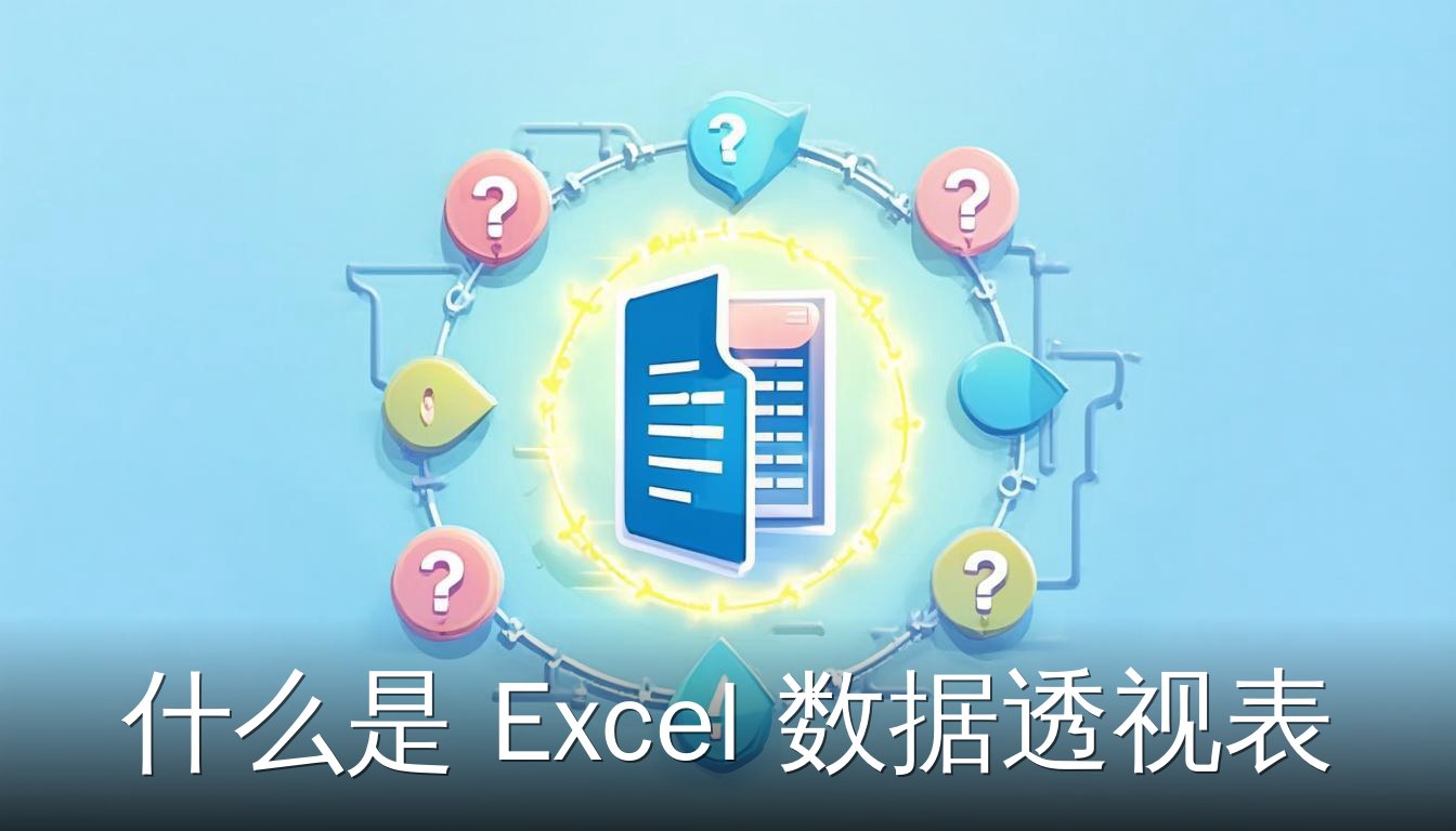 Excel 数据透视表常见问题插画，包含透视表图标和问号